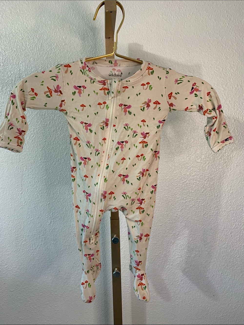 WildBird -Cream Floral & Mushroom Footed One-Piece-0-3M